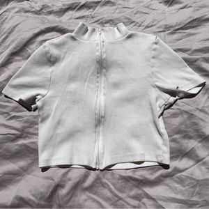 White cropped zip up T-shirt